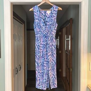 Lilly Pulitzer Sleeveless Knee Length Rayon Dress V Neck Twist Waist Print Sz 8